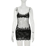 SUPER WHOLESALE | Lace Mesh Splicing Sheer Sleeveless Strapless Dress