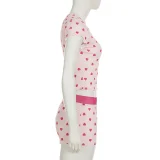 SUPER WHOLESALE |Heart Print Color Block Short Sleeve Shorts Casual Loungewear Set