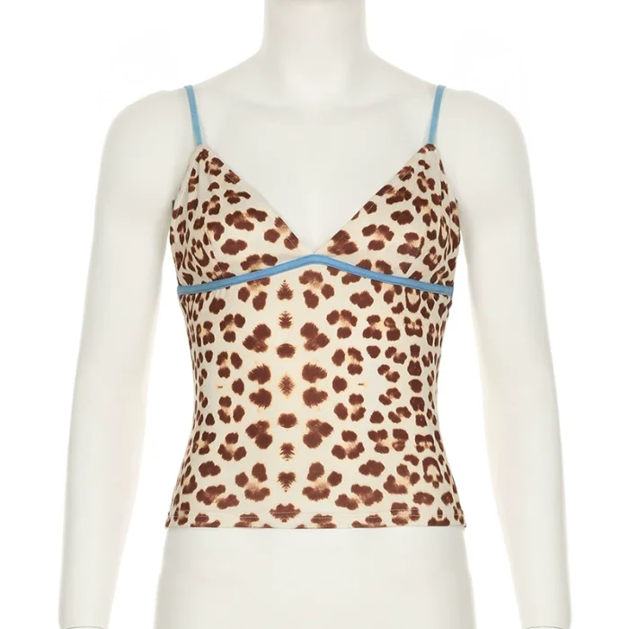 SUPER WHOLESALE | Color Block Leopard Print V-neck Sleeveless Sexy Tank Top
