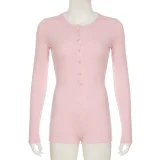 SUPER WHOLESALE | Buttoned Base Layer Long Sleeve Bodysuit Shorts