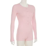 SUPER WHOLESALE | Buttoned Base Layer Long Sleeve Bodysuit Shorts