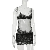 SUPER WHOLESALE | Lace Mesh Splicing Sheer Sleeveless Strapless Dress