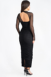 SUPER WHOLESALE | Mesh Round Neck Long Sleeve Strapless Slim Fit Long Dress