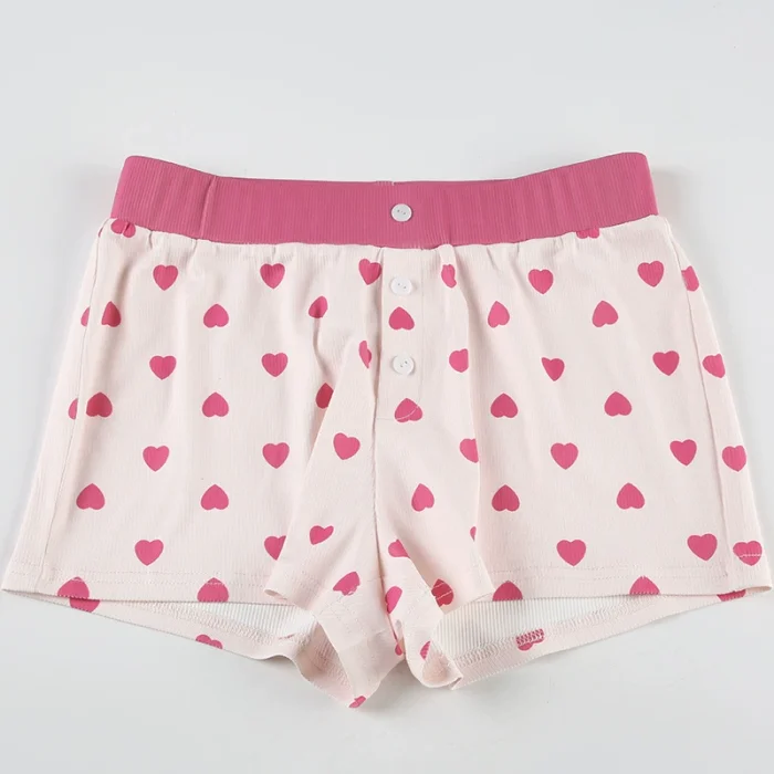 SUPER WHOLESALE |Heart Print Color Block Short Sleeve Shorts Casual Loungewear Set