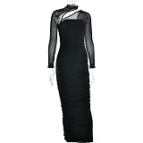 SUPER WHOLESALE | Mesh Round Neck Long Sleeve Strapless Slim Fit Long Dress