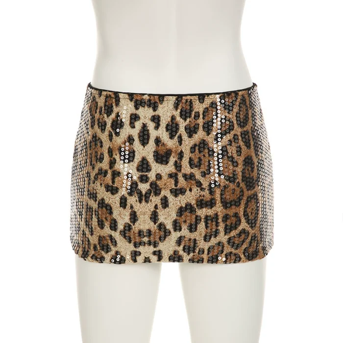 SUPER WHOLESALE | Leopard Print Low-Cut Sequin Bodycon Skirt Set (Two-piece set)
