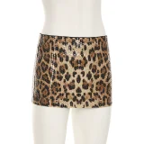 SUPER WHOLESALE | Leopard Print Low-Cut Sequin Bodycon Skirt Set (Two-piece set)