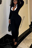 SUPER WHOLESALE | Color-blocked Faux Two-piece Collar Long Sleeve Plain Jumpsuit