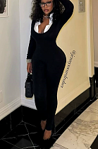 SUPER WHOLESALE | Color-blocked Faux Two-piece Collar Long Sleeve Plain Jumpsuit