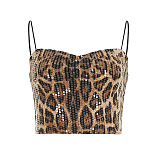 SUPER WHOLESALE | Leopard Print Low-Cut Sequin Bodycon Skirt Set (Two-piece set)