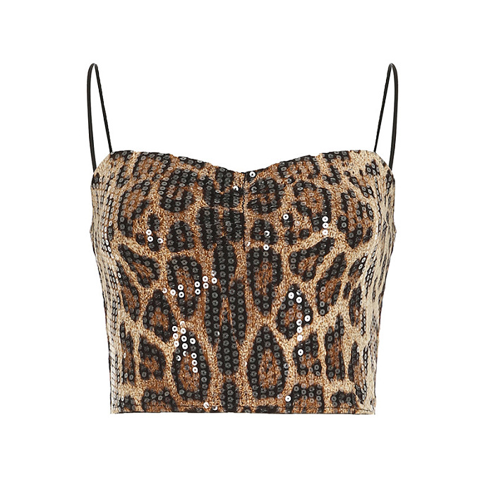 SUPER WHOLESALE | Leopard Print Low-Cut Sequin Bodycon Skirt Set (Two-piece set)