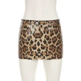 SUPER WHOLESALE | Leopard Print Low-Cut Sequin Bodycon Skirt Set (Two-piece set)