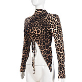 SUPER WHOLESALE | Leopard Print Drawstring Cropped Slim-fit Long Sleeve Top