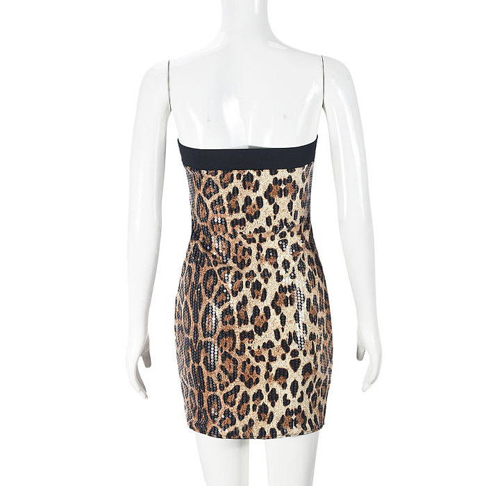 SUPER WHOLESALE | Leopard Print Layered Strapless Dress with Sequins