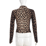 SUPER WHOLESALE | Leopard Print Drawstring Cropped Slim-fit Long Sleeve Top