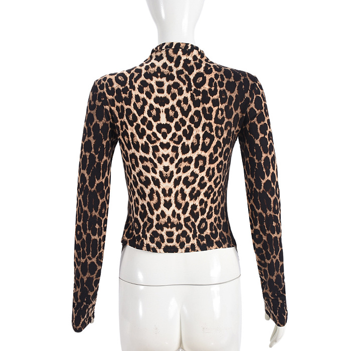 SUPER WHOLESALE | Leopard Print Drawstring Cropped Slim-fit Long Sleeve Top