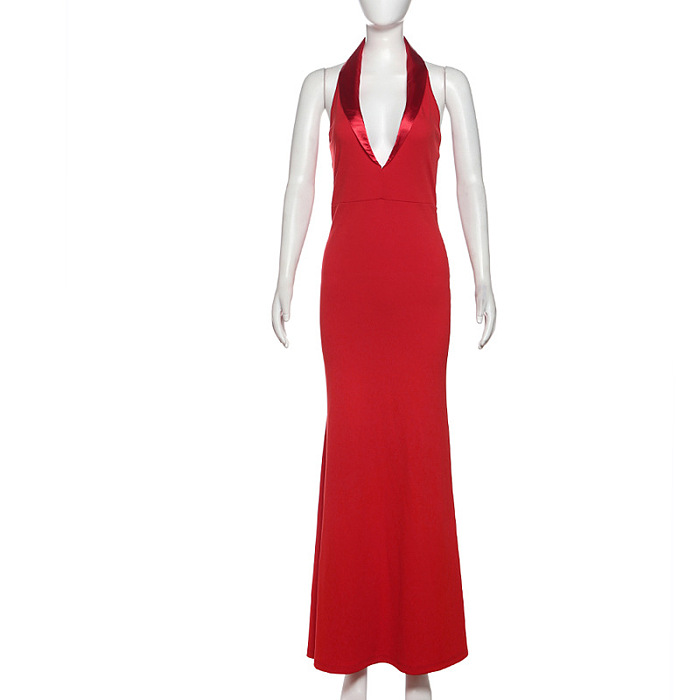 SUPER WHOLESALE | V-neck Halter Backless High Waist Dress
