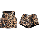 SUPER WHOLESALE | Sleeveless Leopard Print Sequined Tight-fitting Short Set