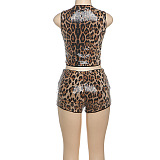 SUPER WHOLESALE | Sleeveless Leopard Print Sequined Tight-fitting Short Set