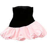 SUPER WHOLESALE | High-End Velvet Strapless Sleeveless Patchwork Puff Dress