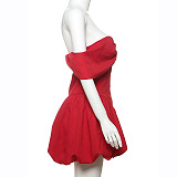 SUPER WHOLESALE | Solid Color Puff Sleeve Short Dress