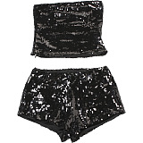 SUPER WHOLESALE | Sleeveless Short Tight-fitting Sequined Short Pants Two-Piece Set