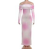 SUPER WHOLESALE | Off-Shoulder Shiny Gradient Color Bodycon Dress