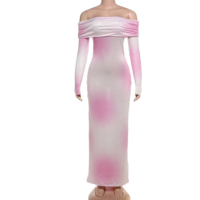 SUPER WHOLESALE | Off-Shoulder Shiny Gradient Color Bodycon Dress