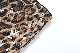 SUPER WHOLESALE | Sleeveless Leopard Print Sequined Tight-fitting Short Set