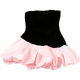 SUPER WHOLESALE | High-End Velvet Strapless Sleeveless Patchwork Puff Dress