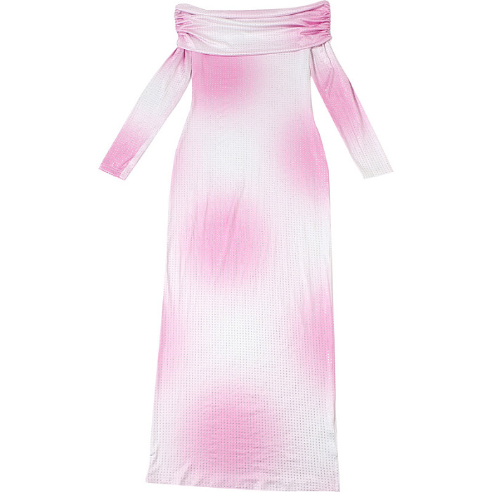 SUPER WHOLESALE | Off-Shoulder Shiny Gradient Color Bodycon Dress