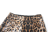 SUPER WHOLESALE | Sleeveless Leopard Print Sequined Tight-fitting Short Set