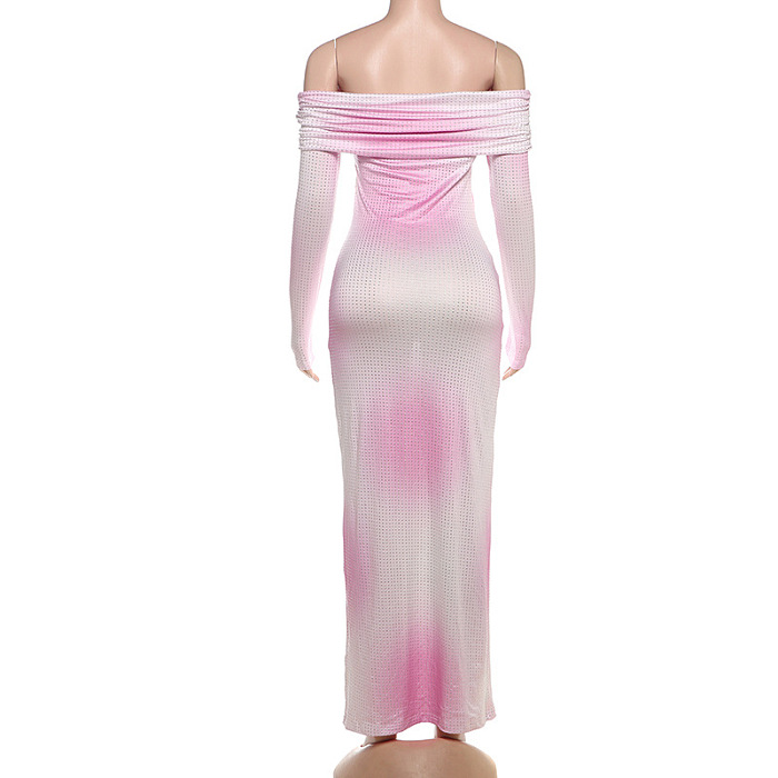 SUPER WHOLESALE | Off-Shoulder Shiny Gradient Color Bodycon Dress