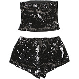SUPER WHOLESALE | Sleeveless Short Tight-fitting Sequined Short Pants Two-Piece Set