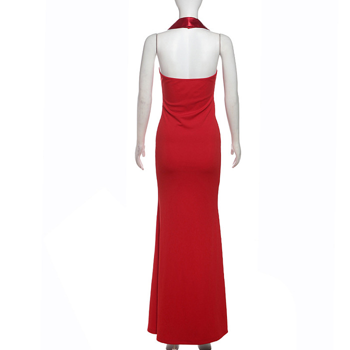 SUPER WHOLESALE | V-neck Halter Backless High Waist Dress