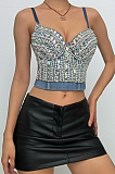 SUPER WHOLESALE |  Beaded denim v neck backless cami top