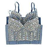 SUPER WHOLESALE |  Beaded denim v neck backless cami top