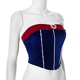 SUPER WHOLESALE |  Beaded velvet contrast backless tube top