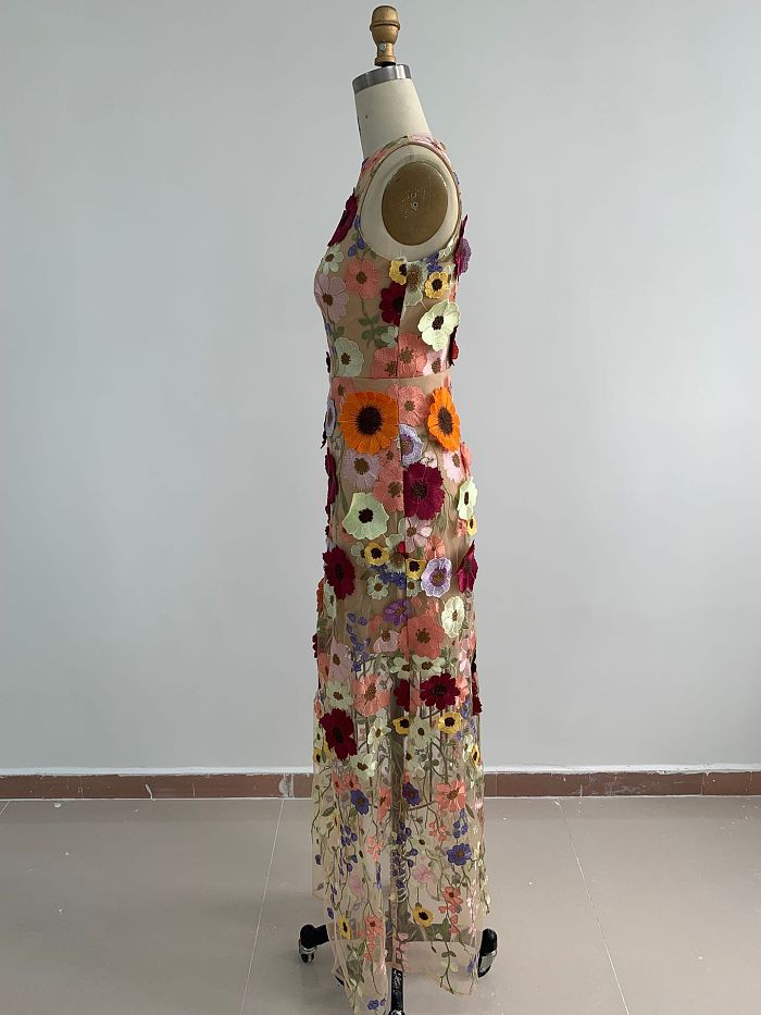 SUPER WHOLESALE |  Saige Sleeveless Mesh Flower Maxi Dress In Blush