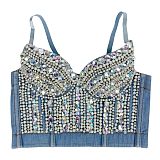 SUPER WHOLESALE |  Beaded denim v neck backless cami top