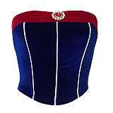 SUPER WHOLESALE |  Beaded velvet contrast backless tube top