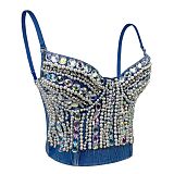 SUPER WHOLESALE |  Beaded denim v neck backless cami top