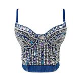 SUPER WHOLESALE |  Beaded denim v neck backless cami top