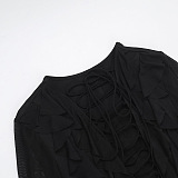 SUPER WHOLESALE |  Long sleeve lace up ruffle self tie mesh mini dress