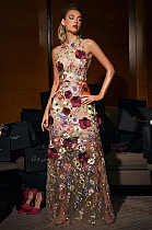 SUPER WHOLESALE |  Saige Sleeveless Mesh Flower Maxi Dress In Blush