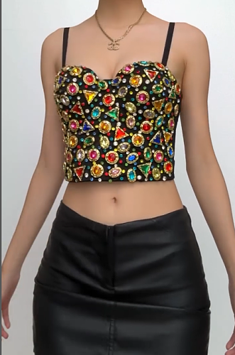 SUPER WHOLESALE |  Sweetheart neck beaded padded cami top