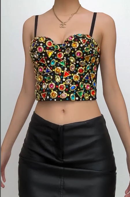 SUPER WHOLESALE |  Sweetheart neck beaded padded cami top