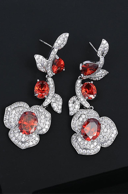 SUPER WHOLESALE | Rote Crystal Flower Drop Earrings