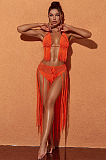 SUPER WHOLESALE | Berlin Knit Fringe Bikini Two Piece Set In Orange