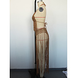SUPER WHOLESALE | Berlin Knit Fringe Bikini Two Piece Set In Brown